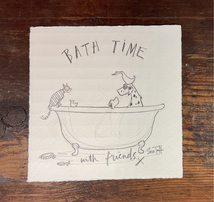 Big Dog Bath - Elaborate Remarque + Original Drawing